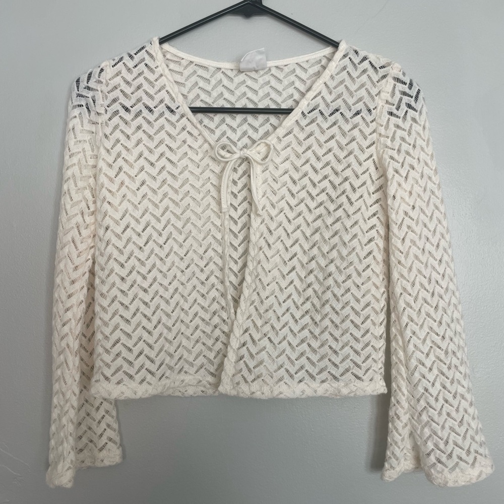 Knit Cream Tie-Front Blouse